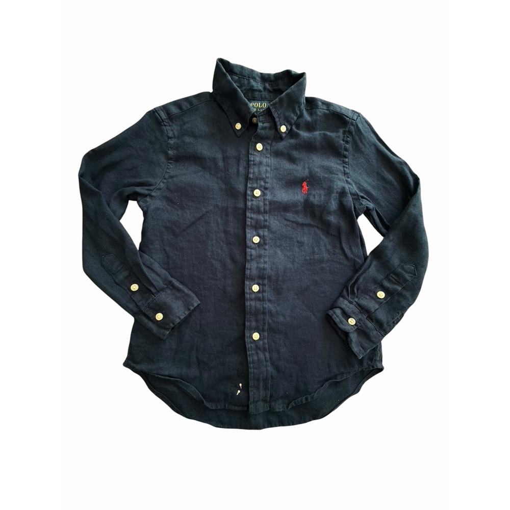 Polo Ralph Lauren Shirt Boys Sz 5 100% Linen Blue Pony Long Sleeve Button HHH8-1